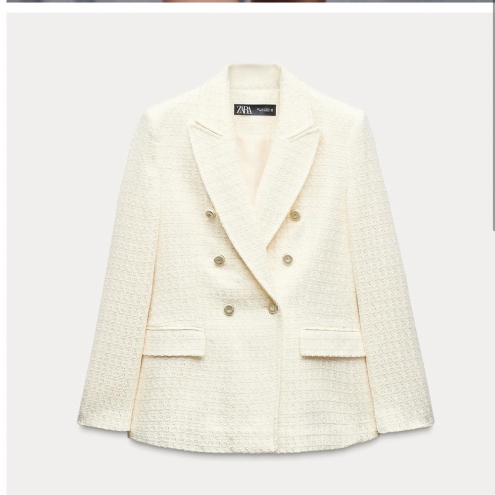ZARA double breasted textured tweed jacket NWT size small - Picture 3 of 9